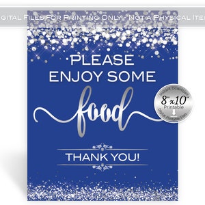 Food Table Sign | 8x10 | Royal Blue | Faux Silver Confetti and Garland Lights | Birthday | Wedding | 50th 60th | Digital INSTANT DOWNLOAD