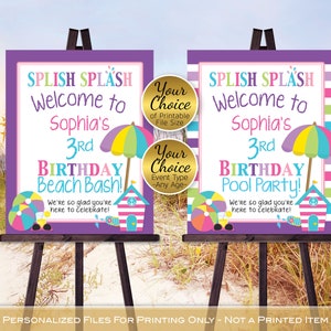 Beach Bash or Pool Party Birthday Welcome Sign Printable | Beach Ball | Splish Splash | Any Age | Personalized | PRINTABLE DIGITAL File