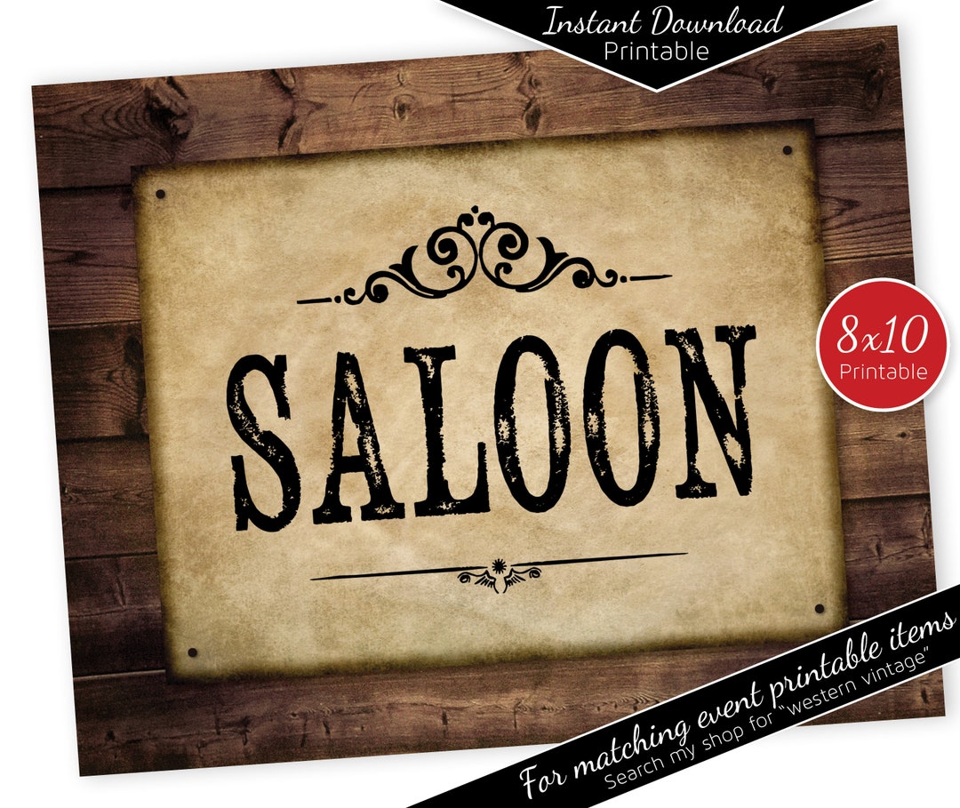 Rustic Saloon Sign Saloon Sign: Western Vintage Theme, Rustic Wood, BBQ Decor (digital ...
