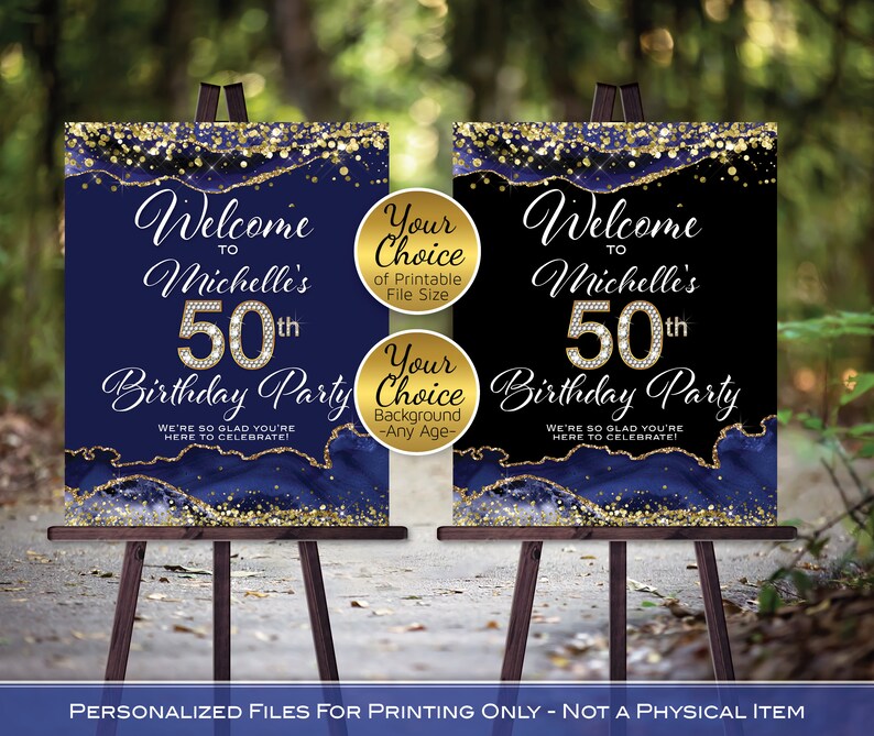 Birthday Welcome Sign Printables Navy Agate Gold Confetti - Etsy