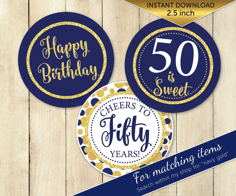 Round Cupcake Toppers 50th Birthday Digital Printable - Etsy