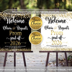 Personalized Prom Send-off Welcome Sign: Gold Confetti on Black or White (Digital Printable)