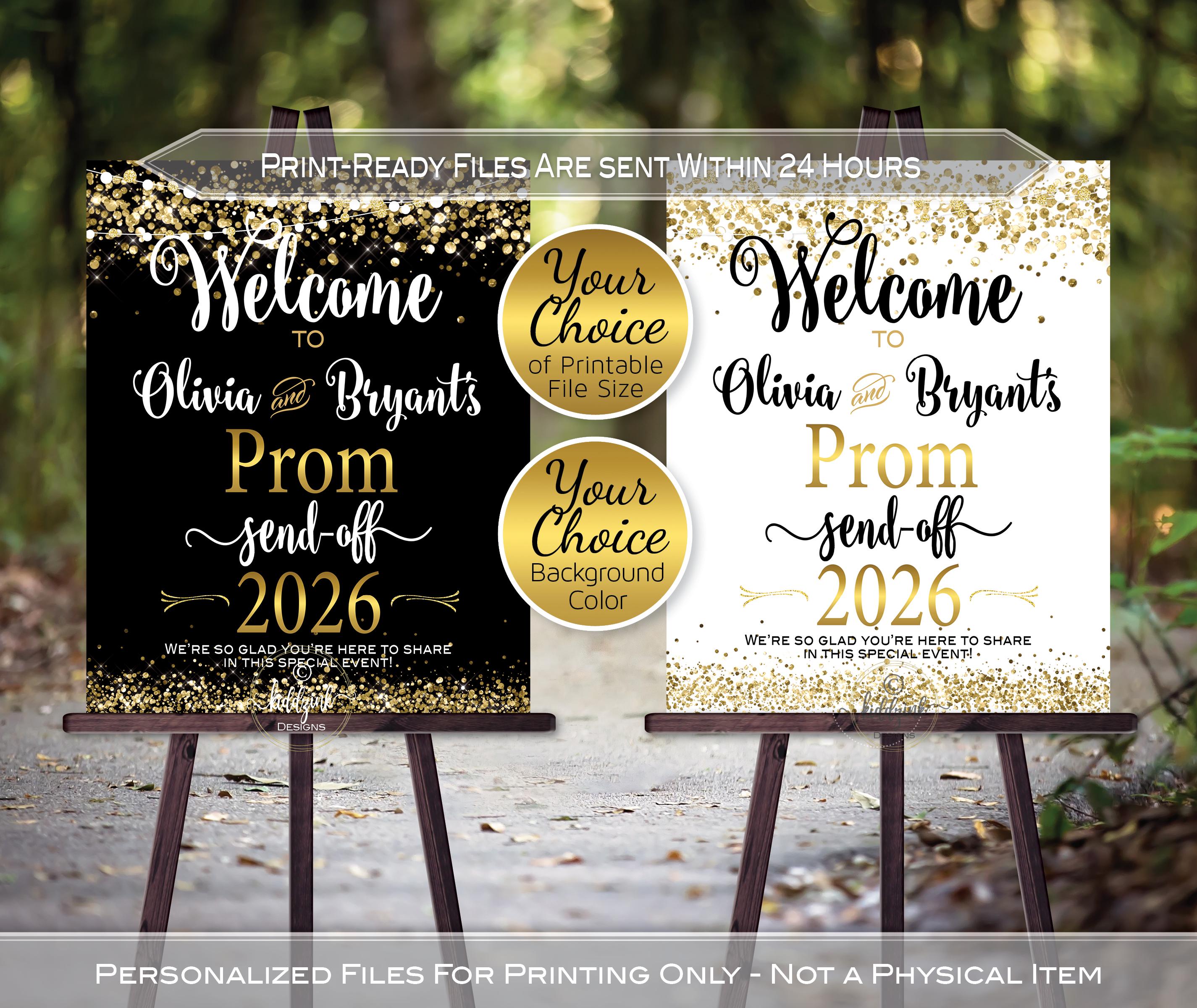 Personalized Prom Send-off Welcome Sign: Gold Confetti on Black or ...