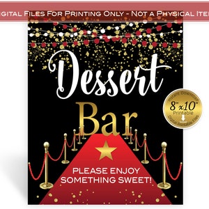 Dessert Bar Sign 8x10 Printable | Red Carpet | Gold Confetti Garland | Birthday | Hollywood Event | Digital INSTANT DOWNLOAD