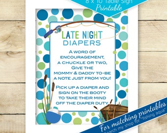 Fishing Theme Diaper Duty Game Sign - Aqua Navy Green (Digital Download)