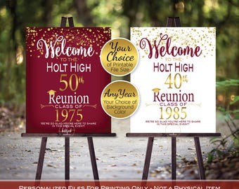 Class Reunion Personalized Welcome Sign Printable File | Gold Confetti on White or Garnet | Any Class Any Year | DIGITAL PRINTABLE FILES