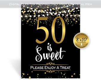 50th Birthday Treats Table Sign: Gold Confetti Decor (Digital Download)