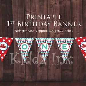 Airplane | ONE Birthday Banner | 1st Birthday Banner | Highchair | Cake Smash | Red Teal Navy | Digital File for Printing | INSTANT DOWNLOAD