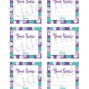 Goldfish Guessing Game Baby Shower Printables | Mermaid Theme | Purple ...
