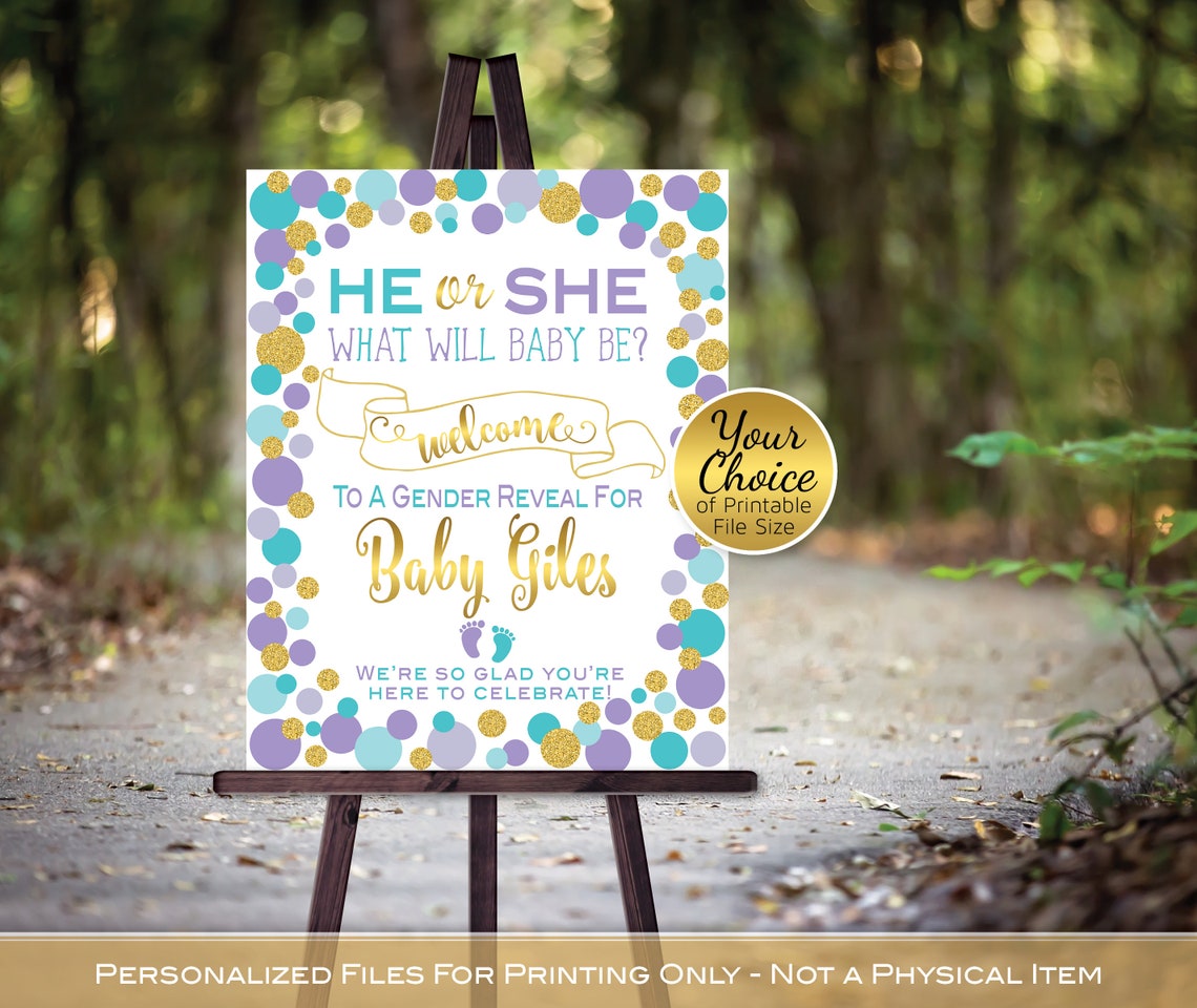 Gender Reveal He or She Welcome Sign Printable Personalized - Etsy