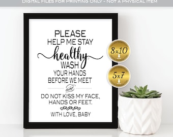 Keep Baby Healthy Rules 8x10 Sign | Wash Hands | Do Not Kiss Baby | Newborn Message | Black and White | INSTANT DIGITAL DOWNLOAD