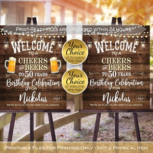 Cheers and Beers Man&#39;s Birthday Welcome | Lanterns | Faux Wood | 30th 40th 50th 60th Any Age | Personalized | DIGITAL PRINTABLE FILES