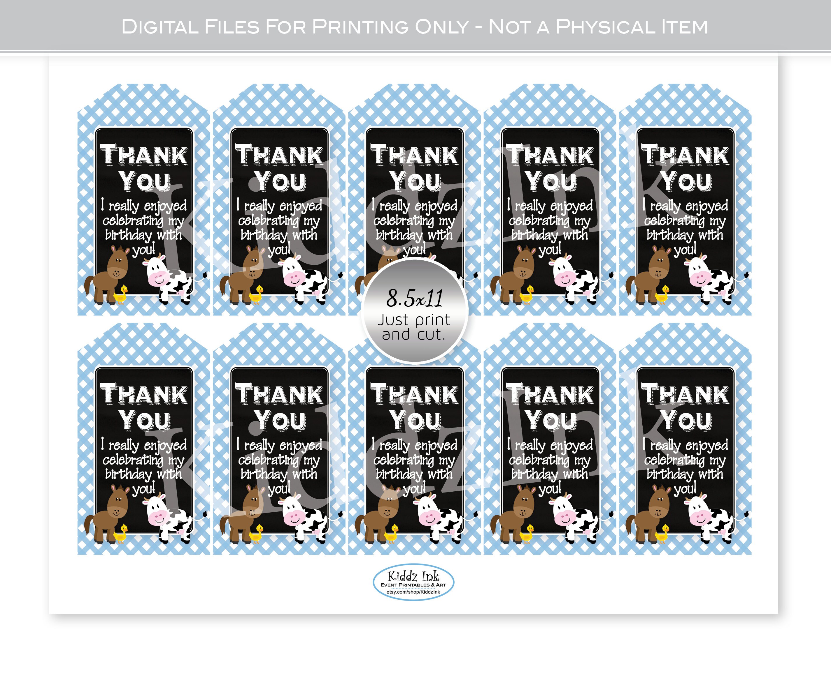 Farm Animals Party Favor Thank You Tags for Birthday | Barnyard | Blue ...