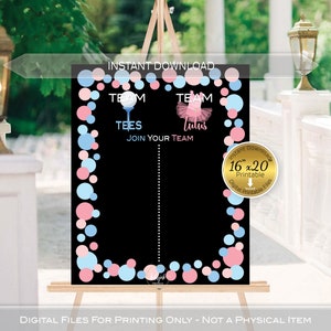 Team Tees or Team Tutus Gender Reveal Printable | Cast Your Vote | Boy or Girl | 16x20 | Blue Pink on Black | DIGITAL INSTANT DOWNLOAD