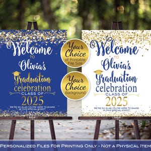 Graduation Celebration Party Personalized Welcome Sign Printable | Royal Blue with Gold | Class of 2025 | DIGITAL PRINTABLE FILES