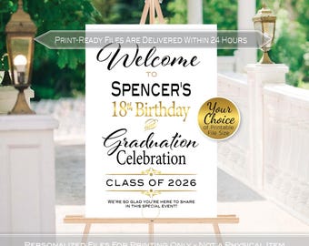 Birthday Graduation Personalized Welcome Sign on White with Gold | Class of 2026 | DIGITAL PRINTABLE FILES