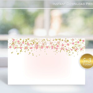 Menu Card Printable  | 3x5 Tent-Folding | Pink Wash | Birthday | Baby Shower | Bridal | Garland and Gold Confetti | INSTANT Digital DOWNLOAD