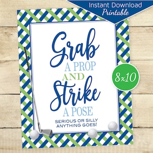Golf Theme Grab a Prop 8x10 Printable  Photo Booth 8x10 Printable Sign | Birthday | Navy Green Blue | Digital Printable INSTANT DOWNLOAD