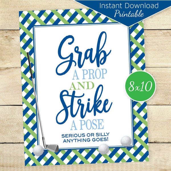 Golf Theme Grab a Prop 8x10 Printable  Photo Booth 8x10 Printable Sign | Birthday | Navy Green Blue | Digital Printable INSTANT DOWNLOAD