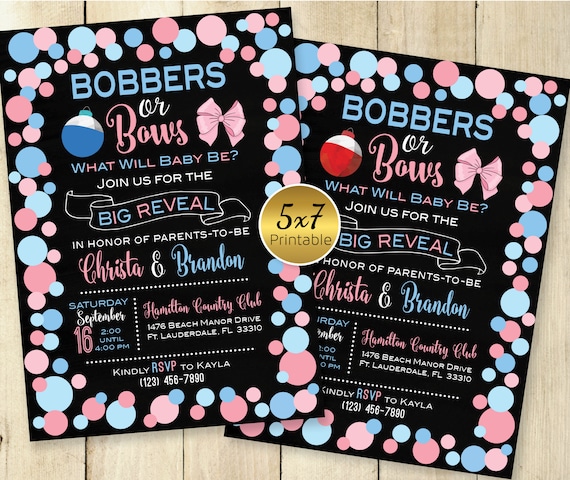 Bobbers or Bows Gender Reveal 5x7 Printable Invitation Pink and Blue on  Black Fishing Bobber Personalized PRINTABLE DIGITAL File -  Canada