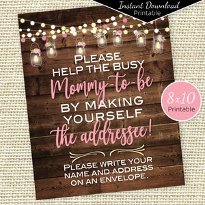 Address an Envelope Baby Shower 8x10 Table Sign | Garland Lights and Lanterns | Faux Wood | Pink | Printable | INSTANT DOWNLOAD