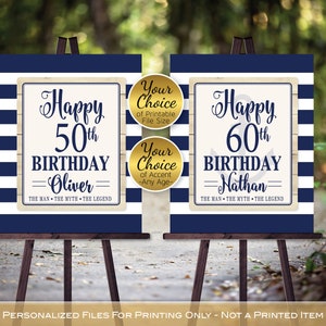 Man&#39;s Nautical Personalized Birthday Welcome 40th 50th 60th | Any Age | Marine Blue | The Man The Myth The Legend | DIGITAL PRINTABLE FILES