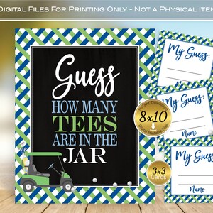 Golf Theme Guess How Many Tees Game 8x10 Printable Table Sign | Navy Green Yellow Gingham on Black | Digital Printable | INSTANT DOWNLOAD