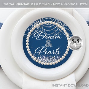 Denim and Pearls Plate Charger Insert Print-Ready Files | 8-Inch Round | Silver Confetti | Birthday | Bridal | Digital INSTANT DOWNLOAD