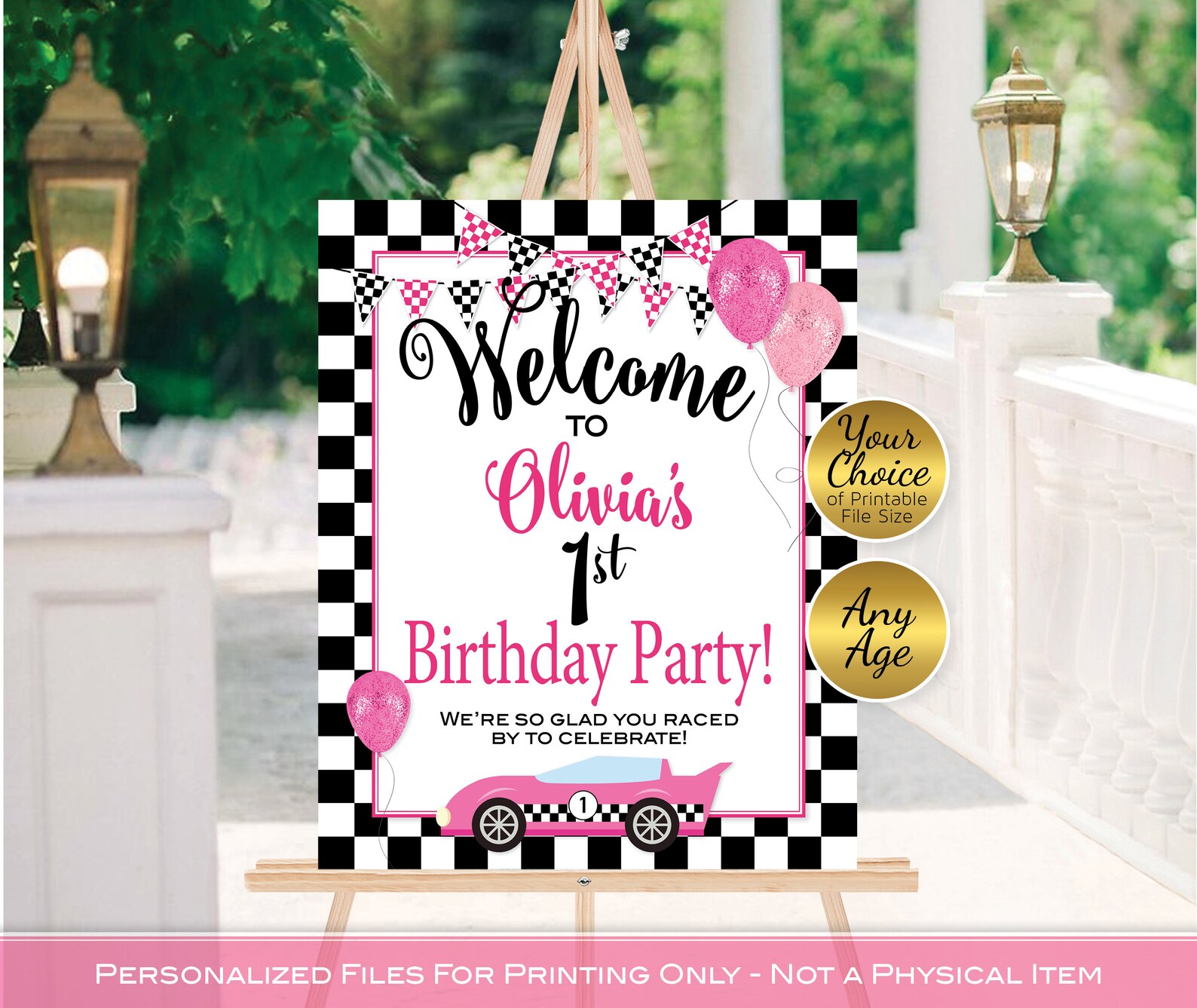Welcome Racing Check Racecar Birthday Welcome Sign Printable | Black White Racing Checks ...