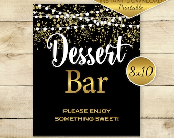 Dessert Bar Table Sign 8x10 Printable | Gold on Black | Gold Confetti Garland | Birthday | Wedding | Anniversary | Digital INSTANT DOWNLOAD