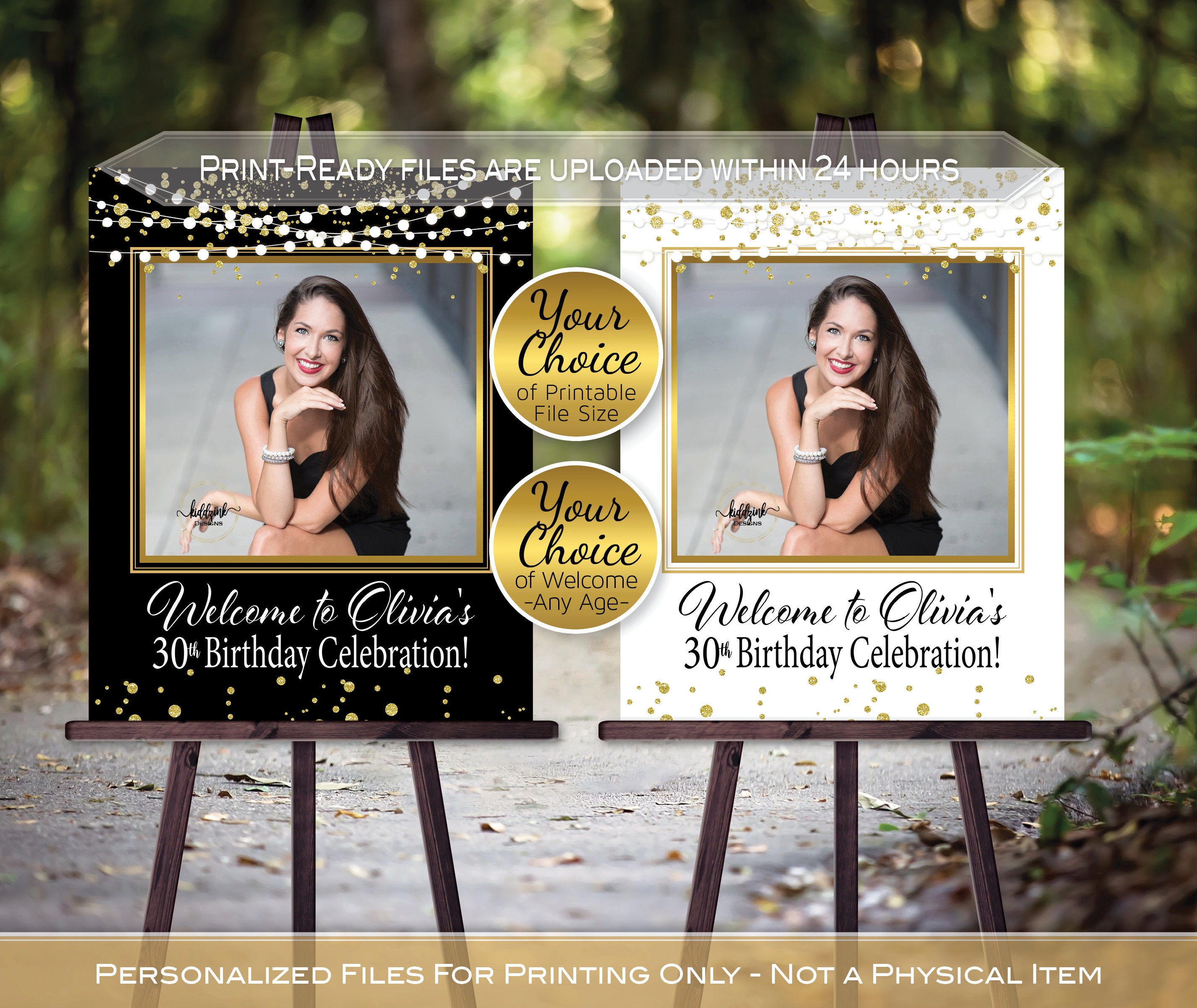 Birthday Guestbook Signature Photo Frame for Signing Printable Garland  Lights and Gold Confetti Personalized DIGITAL PRINTABLE FILES 