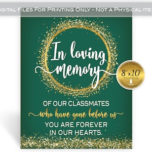 In Memory of Classmates Who Have Passed | Class Reunion | 8x10 | Faux Gold Confetti Wreath | on Green | Digital INSTANT DOWNLOAD