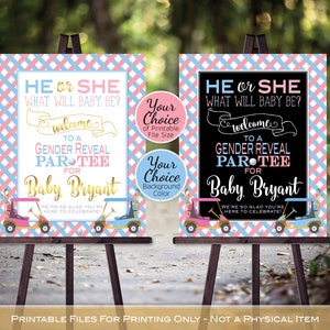 Golf Theme Gender Reveal Printable Welcome Sign | He or She | Pink Blue Gold | on Black or White | Personalized PRINTABLE DIGITAL Files