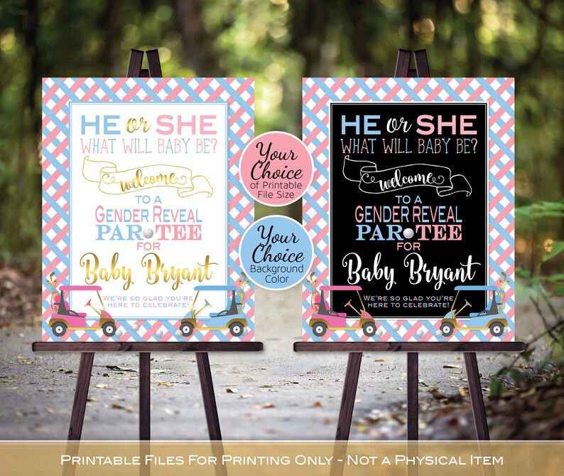 Golf Theme Gender Reveal Printable Sign He or She Etsy