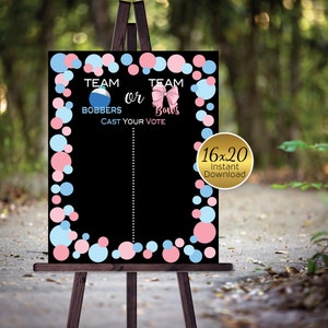 Team Bobbers or Team Bows Gender Reveal Printable | Cast Your Vote | Boy or Girl | 16x20 | Blue Bobber | Pink Bow | DIGITAL INSTANT DOWNLOAD