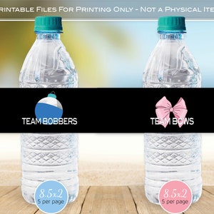 Team Bobbers or Team Bows Gender Reveal Water Bottle Printable Labels | 8.5&quot; x 2&quot; | Pink Blue Black | Printable | Digital INSTANT DOWNLOAD