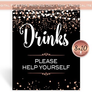 Drinks Table Sign | Birthday Printable 8x10 | Rose Gold Glitter Confetti | Garland | 40th 50th 60th | Retirement | Digital INSTANT DOWNLOAD