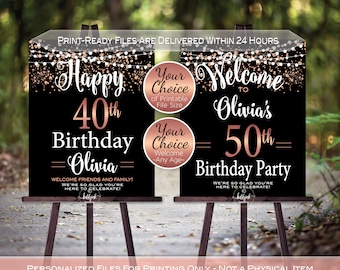 Rose Gold Glitter Birthday Welcome Sign | Any Age | Personalized Printable (Digital Files)