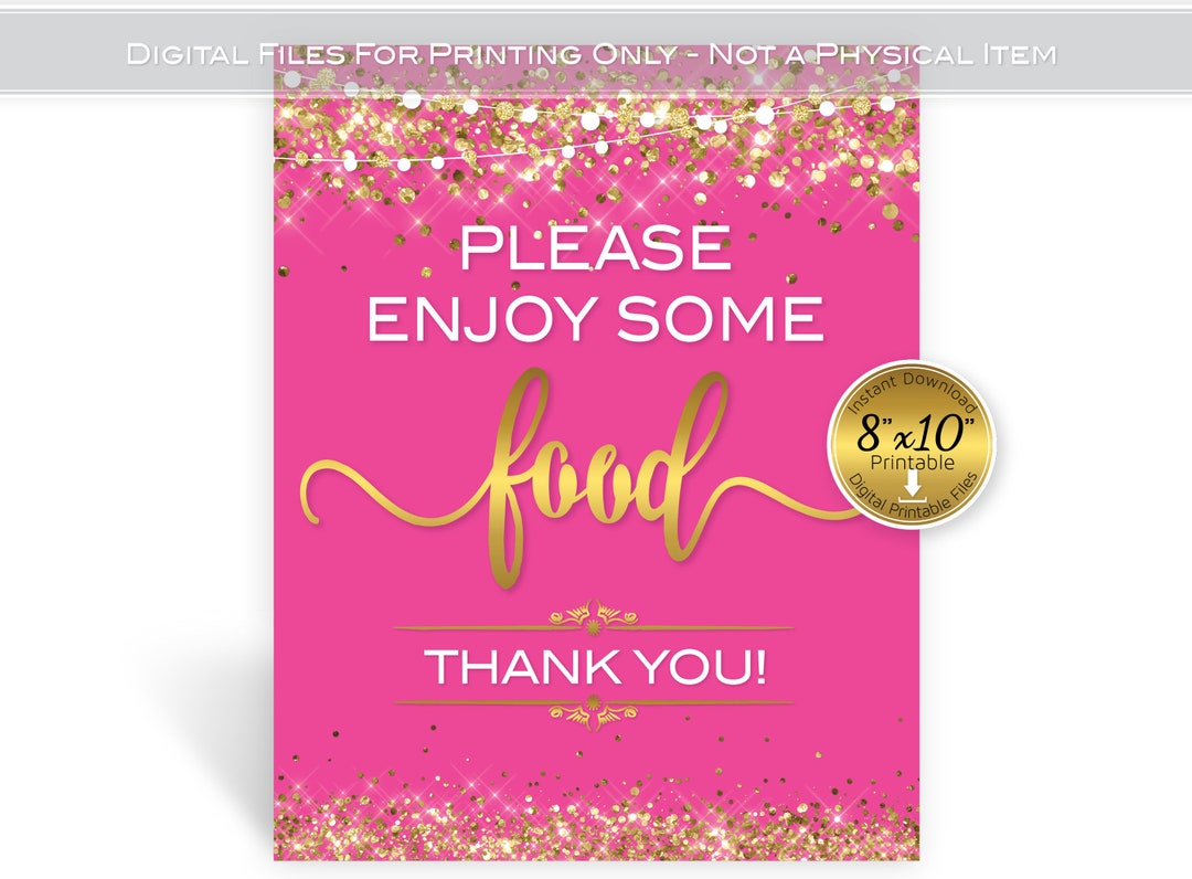 Food Table Sign | 8x10 Printable | Hot Pink | Faux Gold Confetti ...