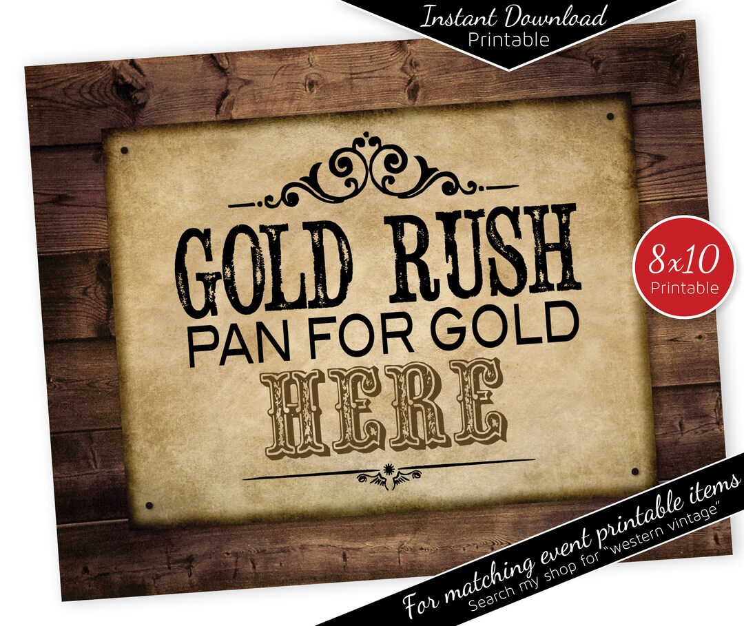 Gold Rush Pan for Gold Here Western 8x10 Printable Table Etsy