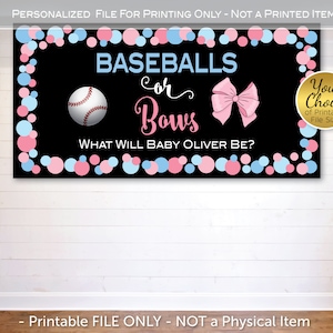 Baseballs or Bows Gender Reveal Backdrop Files | Pink Bow | Blue Pink Dots | Personalized DIGITAL Printable File