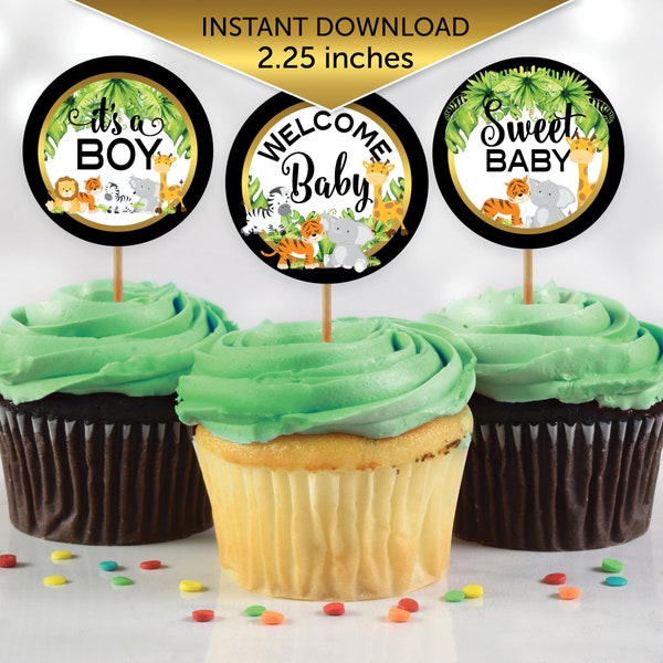 Jungle Safari Animal Baby Shower Cupcake Toppers | 2.25 Inches | Boy | Digital Printable INSTANT DOWNLOAD