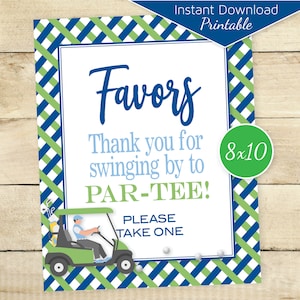 Golf Theme Favors 8x10 Printable Table Sign | Navy Green Blue | Thank You for Swinging By Par-tee | Digital Printable | INSTANT DOWNLOAD