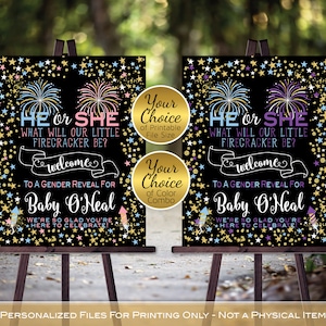Fireworks Twinkle Gender Reveal Welcome Sign Printable | He or She | Pink Blue Gold or Purple Blue | Personalized | PRINTABLE DIGITAL File