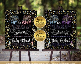 Fireworks Twinkle Gender Reveal Welcome Sign Printable | He or She | Pink Blue Gold or Purple Blue | Personalized | PRINTABLE DIGITAL File