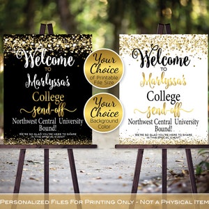 College Send Off Party Personalized Welcome Sign Printable | Gold Confetti on White or Black | DIGITAL PRINTABLE FILES