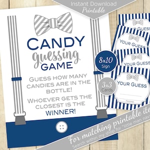 Candy Guessing Game Baby Shower Printables | Little Man | Navy Gray | Bow Tie | 8x10 Table Sign and 3x3 Cards | DIGITAL INSTANT DOWNLOAD