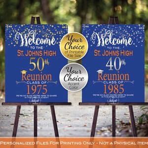 Class Reunion Personalized Welcome Sign Printable File | Orange and Blue with Gold or Silver | Any Class Any Year | DIGITAL PRINTABLE FILES
