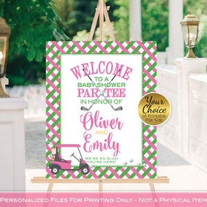 Girl Golf Theme Baby Shower Welcome Sign Printable | Par-Tee | Pink Green | Coed Golf Baby Shower | Personalized | DIGITAL PRINTABLE FILES