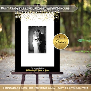 Anniversary Photo Frame for Guestbook Signing with Garland Lights Gold Confetti | 25th 50th Any Year | Personalized DIGITAL PRINTABLE FILES